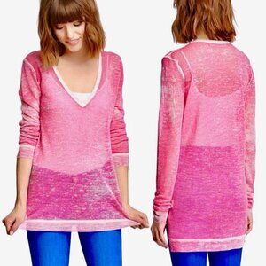 NWT FreeLoader Linen Sweater Sz.L Hot Pink Long Lightweight Grunge Casual